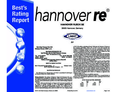 Reinsurance companies / Bonds / Actuarial science / Reinsurance / Hannover Re / Catastrophe bond / Gross premiums written / A. M. Best / Solvency II Directive / Insurance / Types of insurance / Financial economics