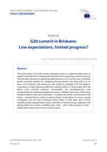 G 20 Summit in Brisbane: Low expectations, limited progress