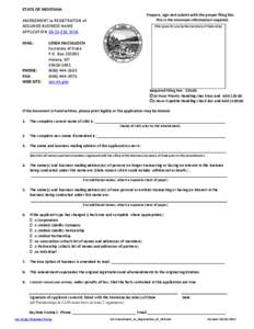 STATE OF MONTANA AMENDMENT to REGISTRATION of ASSUMED BUSINESS NAME APPLICATION[removed], MCA MAIL: