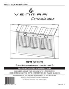 INSTALLATION INSTRUCTIONS  HB0078 CPM SERIES ! INTENDED FOR DOMESTIC COOKING ONLY !