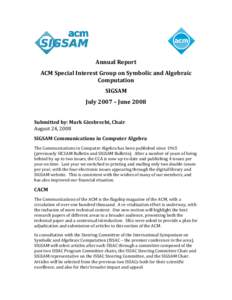                                                                Annual Report  ACM Special Interest Group on Symbolic and Algebraic 