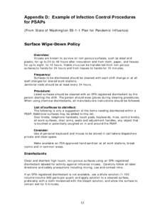 Appendix D: Example of Infection Control Procedures for PSAPs (From State of Washington E9-1-1 Plan for Pandemic Influenza) Surface Wipe-Down Policy Overview: