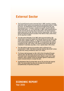 External Sector The Current Account surplus remained high in 2006, reaching a positive U$s 8,053 million balance and exceeding its comparable balance in 2005 by 24.6%. The development of this account throughout the year 