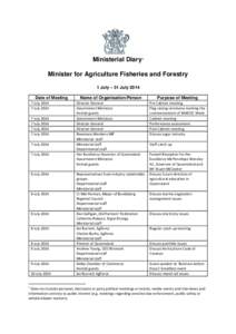 Ministerial Diary: Minister for Agriculture Fisheries and Forestry
