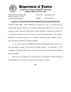 Department of Justice United States Attorney Richard S. Hartunian Northern District of New York FOR IMMEDIATE RELEASE Thursday, October 16, 2014 www.justice.gov/usao/nyn