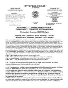 CITY OF LOS ANGELES PANORAMA CITY NEIGHBORHOOD COUNCIL DIRECTORS Dianabel Gonzalez, Chair • Tony Wilkinson, VCh Martin Geisler, Treas • Pamela Gibberman, Sec