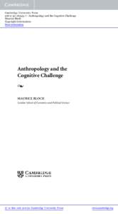 Cambridge University Press7 - Anthropology and the Cognitive Challenge Maurice Bloch Copyright Information More information