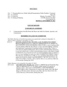 DOCKET  Nov. 7: Programs&Services, Public Safety&Transportation; Public Facilities Continued Nov. 8: Land Use Page 229 Nov. 13: Land Use