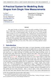 CHEN, ROBERTSON, CIPOLLA: BODY SHAPES FROM SINGLE VIEW MEASUREMENTS  1 A Practical System for Modelling Body Shapes from Single View Measurements