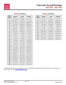 University Payroll Paydates July 2014 – June 2015 BIWEEKLY SCHEDULE  MONTHLY SCHEDULE