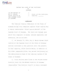 Alabama / Law / Glassroth v. Moore / Roy Moore / United States District Court for the Middle District of Alabama / Alabama Judicial Building / Supreme Court of Alabama / Writ / Beverly Howard / Brenner v. Scott