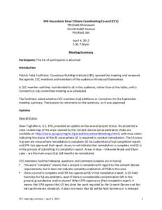 EPA	
  Housatonic	
  River	
  Citizens	
  Coordinating	
  Council	
  (CCC)	
   Pittsfield	
  Athenaeum	
   One	
  Wendell	
  Avenue	
   Pittsfield,	
  MA	
   	
   April	
  4,	
  2012	
  