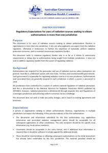 Position Statement:  Regulatory Expectations for users of radiation sources seeking to obtain authorisations in more than one jurisdiction