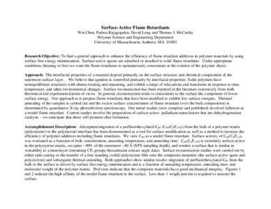 Surface-Active Flame Retardants Wei Chen, Padma Rajagopalan, David Long and Thomas J. McCarthy Polymer Science and Engineering Department University of Massachusetts Amherst, MA[removed]Research Objective: To find a gener