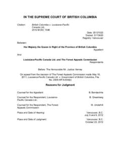 IN THE SUPREME COURT OF BRITISH COLUMBIA Citation: British Columbia v. Louisiana-Pacific Canada Ltd., 2012 BCSC 1546