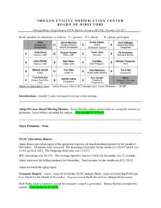 OREGON UTILITY NOTIFICATION CENTER BOARD OF DIRECTORS Meeting Minutes, Oregon Gardens, 879 W. Main St., Silverton, OR 97381, December 11th, 2013 Board members in attendance as follows: X = present
