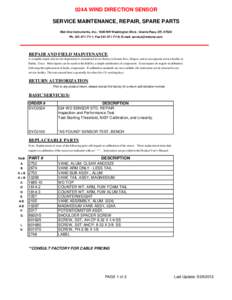 024A WIND DIRECTION SENSOR SERVICE MAINTENANCE, REPAIR, SPARE PARTS Met One Instruments, Inc.; 1600 NW Washington Blvd.; Grants Pass, ORPh; Fax; E-mail:   REPAIR AND F