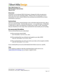 Short	Hills	Design,	LLC	 ROI	Worksheet	Instructions	 March	2016 Overview