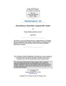 Working Paper No. 494 Fiscal Policy in a Stock-Flow Consistent (SFC) Model by