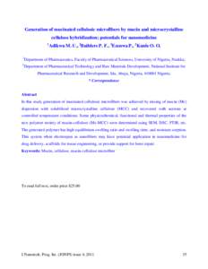 Generation of mucinated cellulosic microfibers by mucin and microcrystalline cellulose hybridization; potentials for nanomedicine 1 1 2