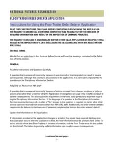 Floor Trader Order Enterer Application (Form 8-R)