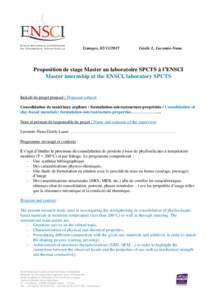 Limoges, Gisèle L. Lecomte-Nana Proposition de stage Master au laboratoire SPCTS à l’ENSCI Master internship at the ENSCI, laboratory SPCTS