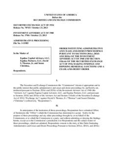 UNITED STATES OF AMERICA Before the SECURITIES AND EXCHANGE COMMISSION SECURITIES EXCHANGE ACT OF 1934 Release No[removed]October 23, 2013 INVESTMENT ADVISERS ACT OF 1940