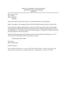 TOWN OF EGREMONT, MASSACHUSETTS MEETING OF THE SELECT BOARD MINUTES ************************************************************************************ Date: May 29, 2018 Time: 8:00am