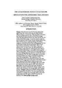 THE LUNAR PERIGEE-SYZYGY CYCLE FOR 1998: IMPLICATIONS FOR ASTRONOMIC TIDAL HEIGHTS John E. Sanders, Professor Emeritus