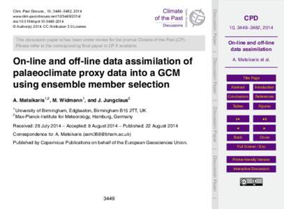 This discussion paper is/has been under review for the journal Climate of the Past (CP). Please refer to the corresponding final paper in CP if available. Discussion Paper  Clim. Past Discuss., 10, 3449–3482, 2014