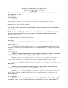 TOWN OF EGREMONT, MASSACHUSETTS MEETING OF THE SELECT BOARD MINUTES ************************************************************************************ Date: September 26, 2016 Time: 6:56pm