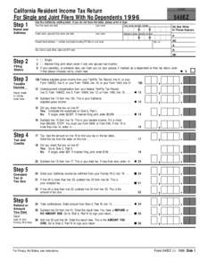 California Resident Income Tax Return For Single and Joint Filers With No Dependents 1996 Step 1 FORM