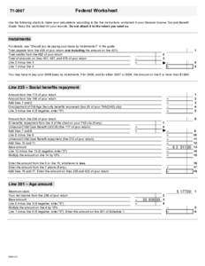 T1[removed]Federal Worksheet Use the following charts to make your calculations according to the line instructions contained in your General Income Tax and Benefit Guide. Keep this worksheet for your records. Do not attach