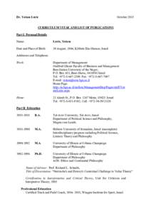 Dr. Yotam Lurie  October 2015 CURRICULUM VITAE AND LIST OF PUBLICATIONS Part I. Personal Details