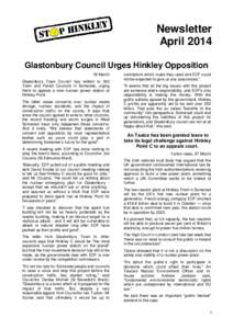 ,  Newsletter AprilGlastonbury Council Urges Hinkley Opposition