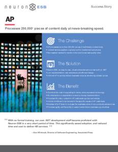 Success Story  Processes 200,000+ pieces of content daily at news-breaking speed. The Challenge • AP processes more than 200,000 pieces of multimedia content daily