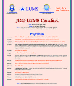 LUMS  Centre for a New South Asia  JGU-LUMS Conclave