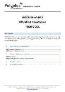 THE DELIVERY EXPERTS  INTERFERin®-HTS HTS siRNA transfection  PROTOCOL