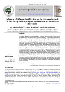 I. Jokubauskaite et al. / Eurasian J Soil Sci 2015, [removed]Influence of different fertilization on the dissolved organic carbon, nitrogen and phosphorus accumulation in acid and limed soils Ieva Jokubauskaite a