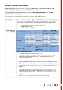 Interbank GIRO (IBG) Service Update Transfer funds locally from any participating banks within the GIRO network via Personal Internet Banking, ATM Machines,Mobile Banking or over-the-counter in all HSBC/HSBC Amanah branc