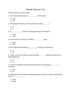 Sample Clerical Skills Grammar Test