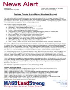 April 3, 2014 FOR IMMEDIATE RELEASE Contact: John Tramontana, [removed]News Room, www.masb.org