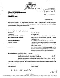 23 September2002 Aboca USA Inc., located at 126 South Spokane Street/Suite C, Qeattle - Washington 98134, submits the following notificationof marketingin the United States of a dietary supplementimportedfrdm Italy. Abti