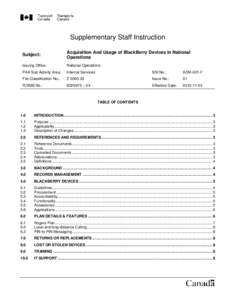 Supplementary Staff Instruction Subject: Acquisition And Usage of BlackBerry Devices in National Operations