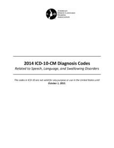 2014 ICD-10-CM Diagnosis Codes Related to Speech, Language, and Swallowing Disorders The codes in ICD-10 are not valid for any purpose or use in the United States until October 1, 2015.  General Information