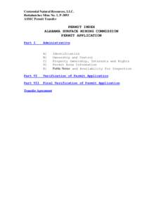 Centennial Natural Resources, LLC. Buttahatchee Mine No. 1, P-3893 ASMC Permit Transfer PERMIT INDEX ALABAMA SURFACE MINING COMMISSION