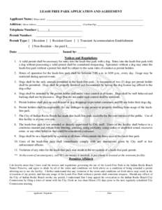 LEASH-FREE PARK USAGE  APPLICATION AND AGREEMENT