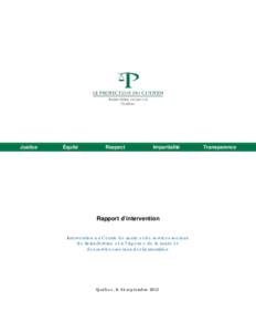 Rapport : Intervention au Centre de santé et de services sociaux de Saint-Jérôme et à l’Agence de la santé et des services sociaux des Laurentides