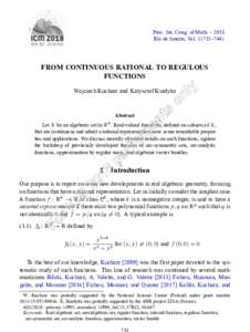 Proc. Int. Cong. of Math. – 2018 Rio de Janeiro, Vol–744) FROM CONTINUOUS RATIONAL TO REGULOUS FUNCTIONS Wojciech Kucharz and Krzysztof Kurdyka