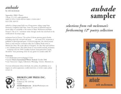 aubade  rob mclennan aubade sampler